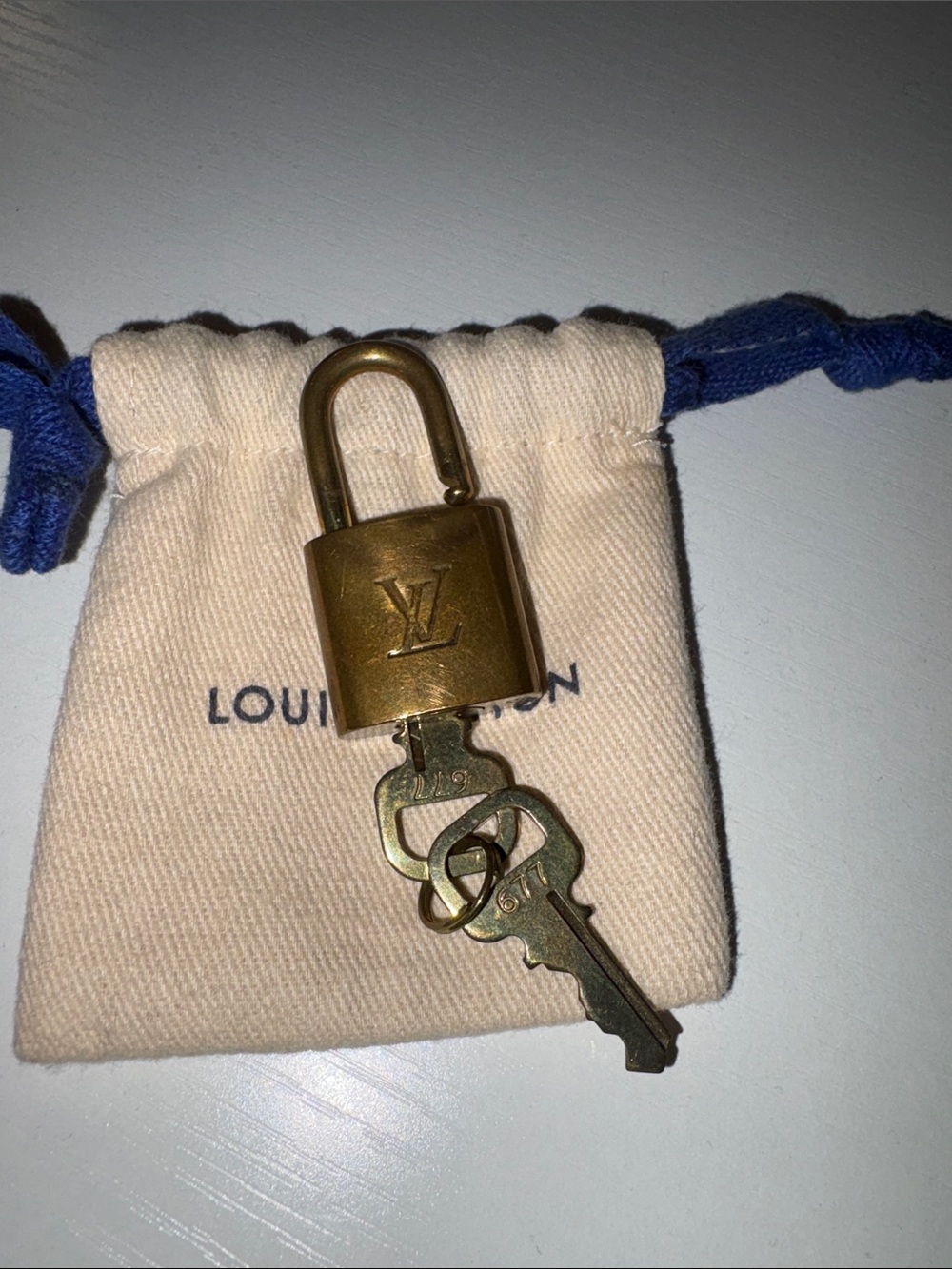 Louis Vuitton Brass-Tone Padlock and Key Set #677